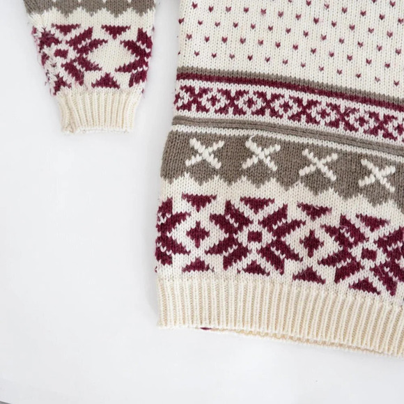 Vintage  90's Kookaburra Collection Knit Cream & Maroon Mock Neck Sweater Medium - Picture 7 of 13